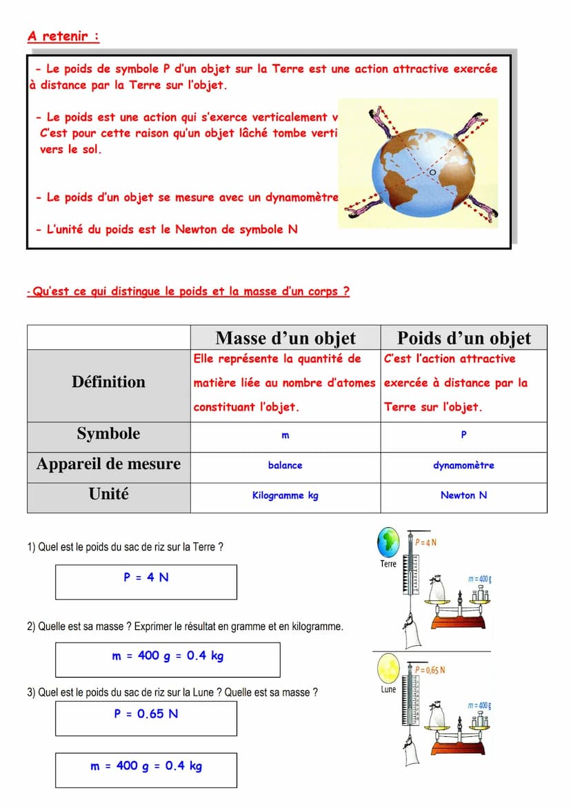 Activité 13:
Quelle est la différence entre le poids et la masse d'un corps ?
Activité expérimentale 1:
Matériel:
Une balle, un fil à plomb,