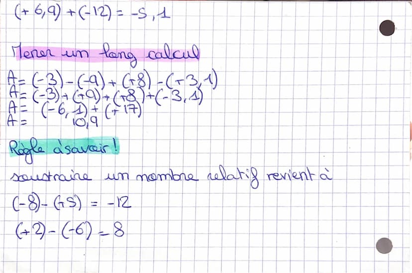 Somme et différence de nombres relatifs
Nombres de même signe
(-s)+(-3)=-8
(+3₁6) + (+8)= 14₁6
Simplification d'écritures.
(-7)+(+3) = 7+3
(