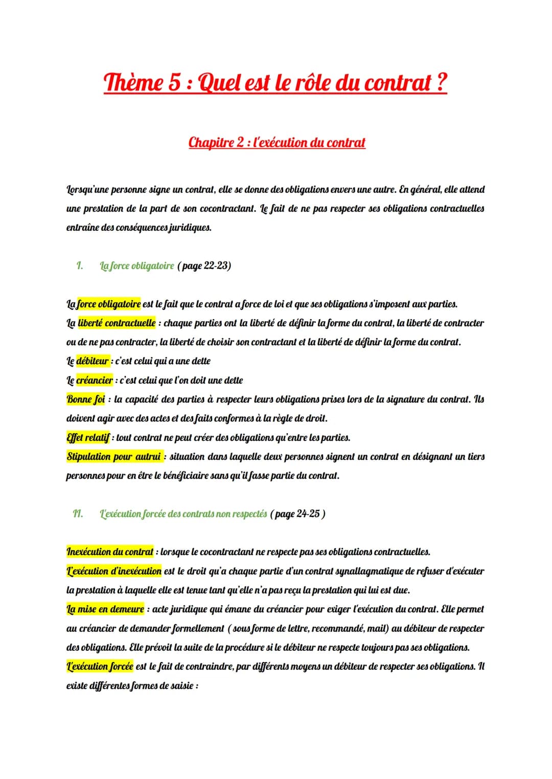 Thème 5: Quel est le rôle du contrat ?
1.
Chapitre 2: l'exécution du contrat
Lorsqu'une personne signe un contrat, elle se donne des obligat