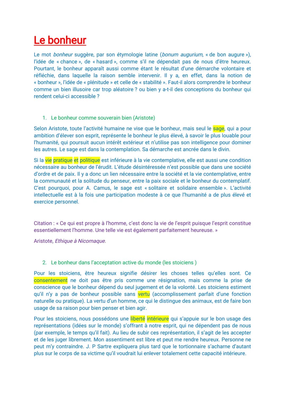 Le bonheur
Le mot bonheur suggère, par son étymologie latine (bonum augurium, « de bon augure »),
l'idée de « chance », de « hasard »>, comm