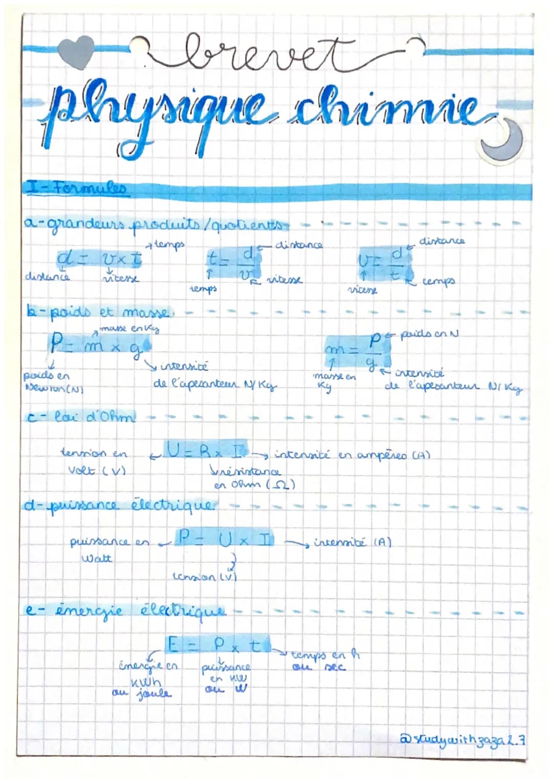 brevet
physique chimie
I- Formules
a-grandeurs produits /quotients-
→ temps
th
d - vxt
vitesse
distance
b-poids et masse.
masse en ky
X
g.
2