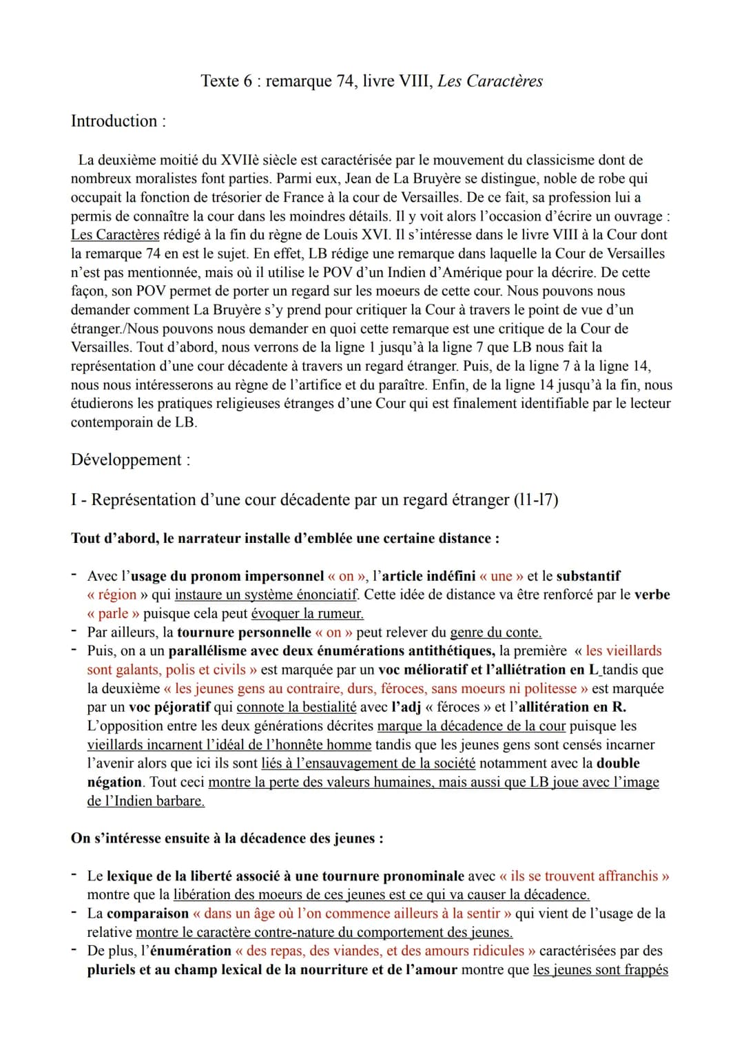 Introduction :
Texte 6 remarque 74, livre VIII, Les Caractères
La deuxième moitié du XVIIè siècle est caractérisée par le mouvement du class