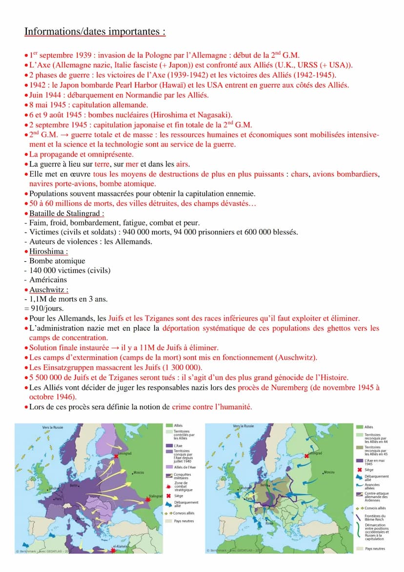 2nd G.M.:
Définitions :
Guerre totale: conflit armé mobilisant toutes les ressources (économiques...) de l'Etat et toutes les catégo-
ries d