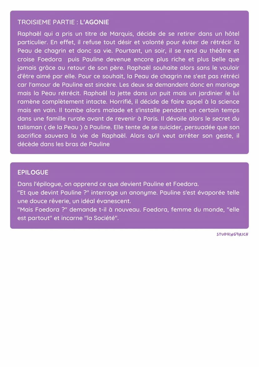 LA PEAU DE CHAGRIN
RESUME
La peau de chagrin est un roman fantastique de Balzac publié en 1831. C'est
une pièce clé de la Comédie Humaine, r