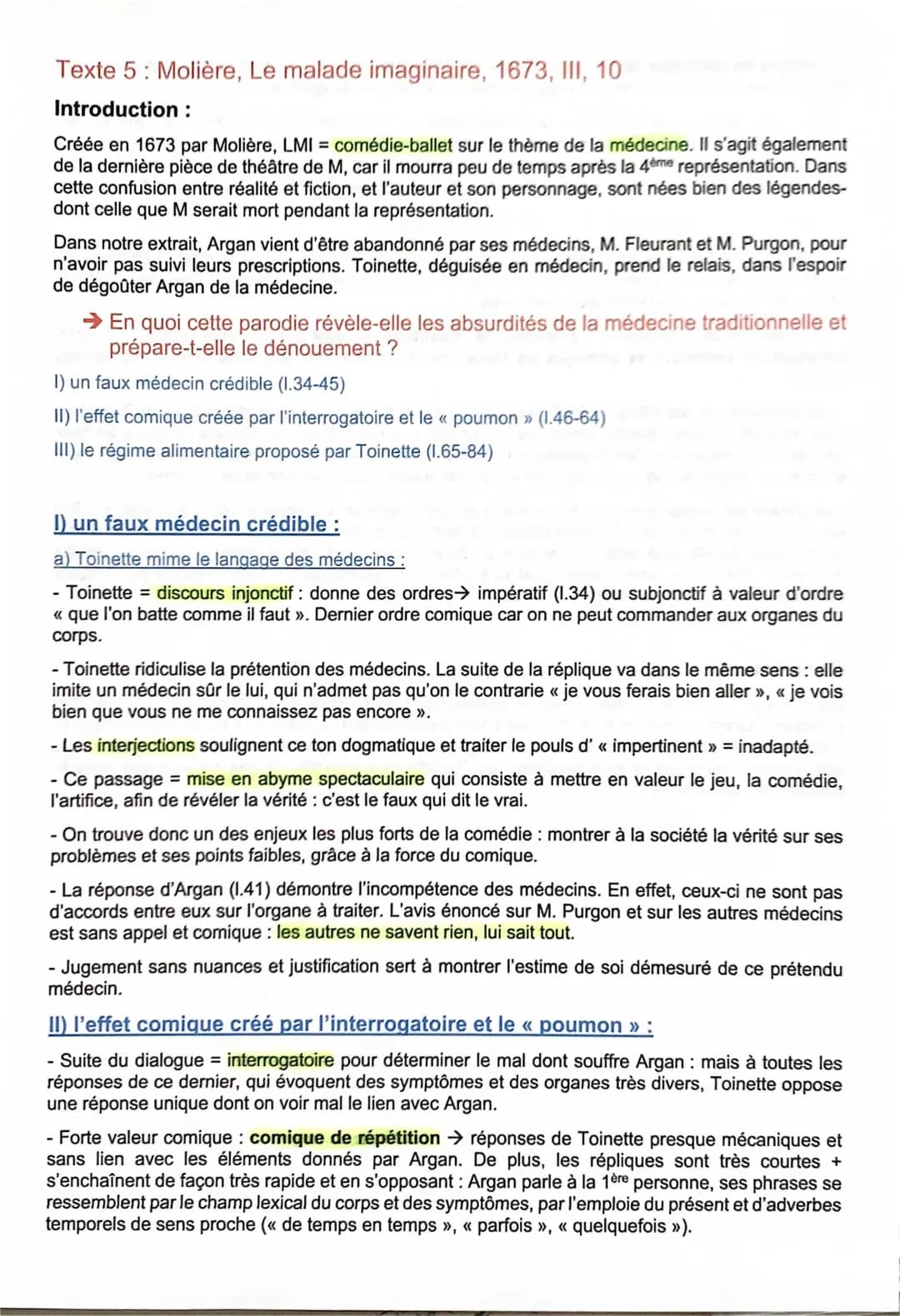Le Malade Imaginaire Acte 3 Scène 10 Analyse Linéaire et Introduction