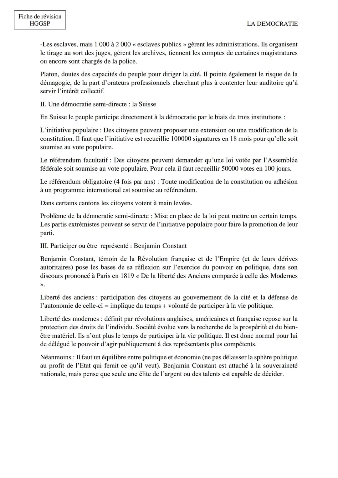 Fiche de révision
HGGSP
LA DEMOCRATIE
Introduction : La démocratie, les démocraties : quelles caractéristiques
aujourd'hui ?
Démocratie : Dé