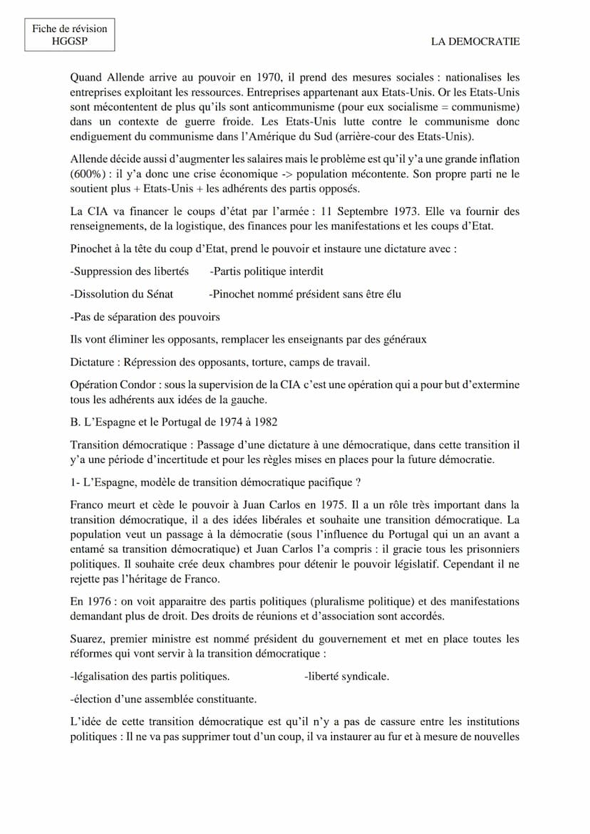 Fiche de révision
HGGSP
LA DEMOCRATIE
Introduction : La démocratie, les démocraties : quelles caractéristiques
aujourd'hui ?
Démocratie : Dé