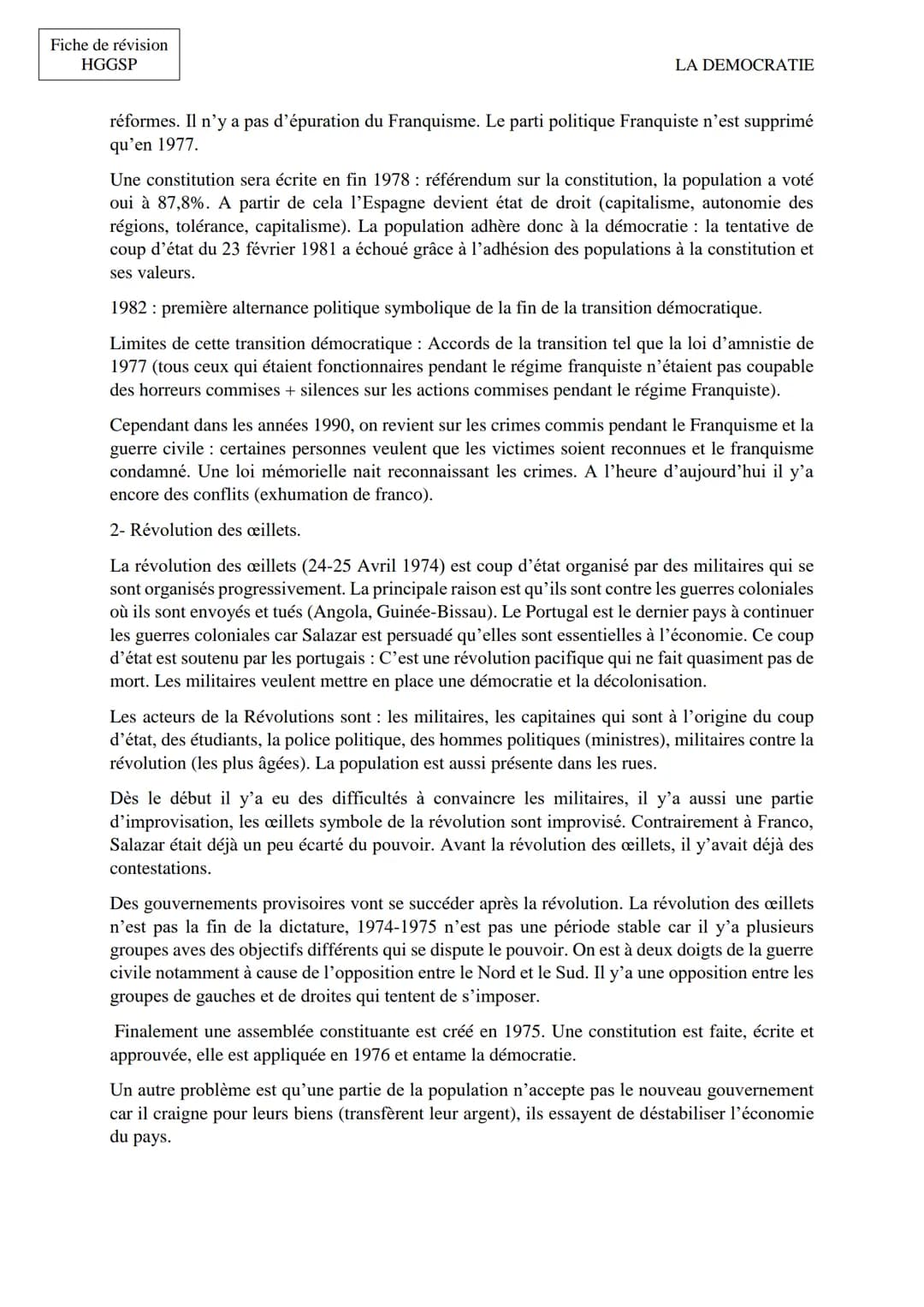 Fiche de révision
HGGSP
LA DEMOCRATIE
Introduction : La démocratie, les démocraties : quelles caractéristiques
aujourd'hui ?
Démocratie : Dé