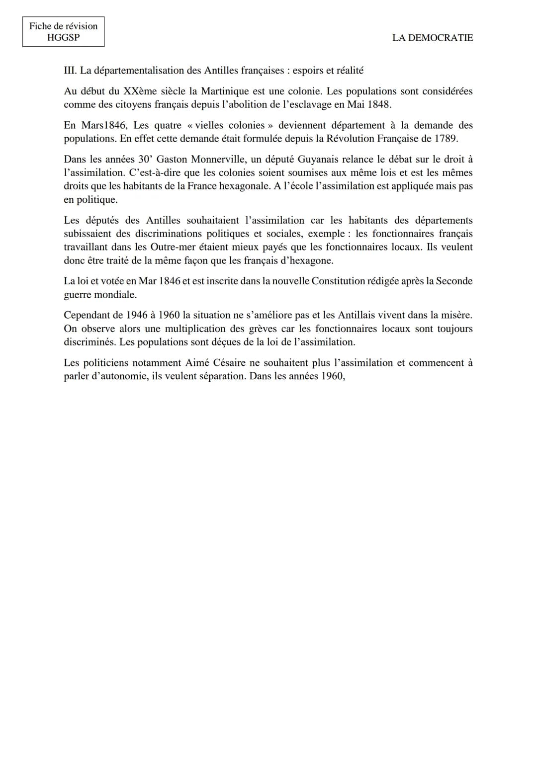 Fiche de révision
HGGSP
LA DEMOCRATIE
Introduction : La démocratie, les démocraties : quelles caractéristiques
aujourd'hui ?
Démocratie : Dé