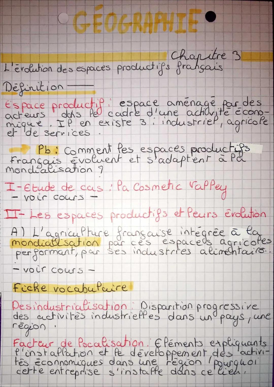 GEOGRAPHIE

Chapitre 3
L'évolution des espaces productifs français

Definition

Espace producted space aménage far des
acteurs dans le cadre