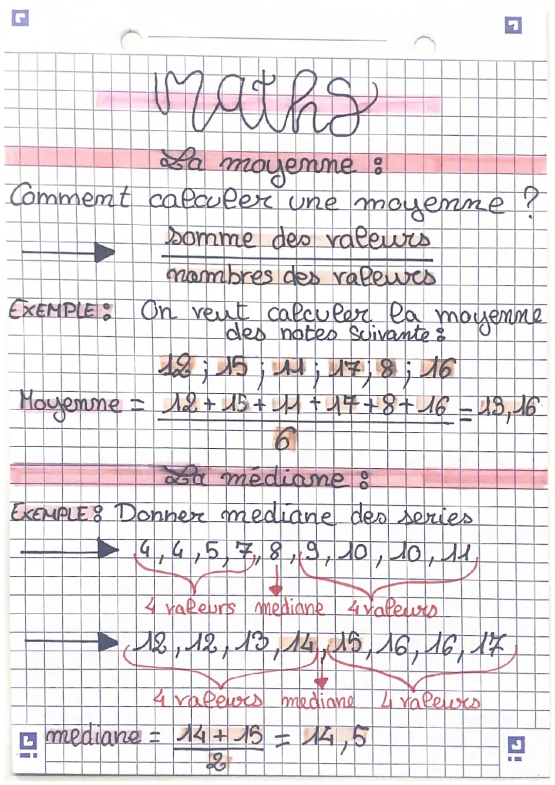 maths
La moyenne :
Comment calculer une moyenne
somme des valeurs
nombres des raleives
EXEMPLE: On veut calculer la moyenne
des notes
12; 15