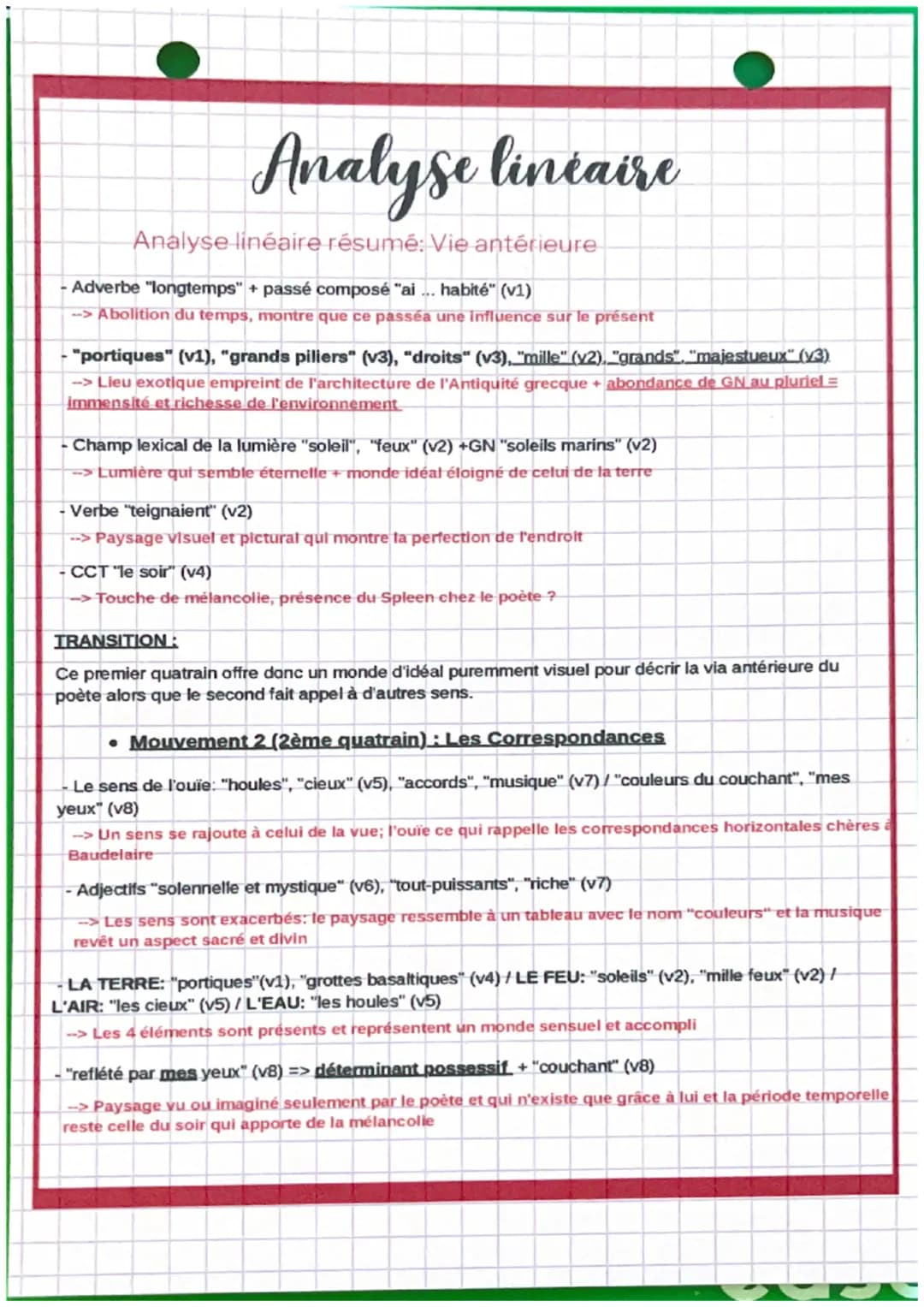 INTRODUCTION:
Analyse linéaire résumé: Vie antérieure
• Présentation du texte
-->AUTEUR:
Analyse lineaire
--> OEUVRE:
- Baudelaire est un po