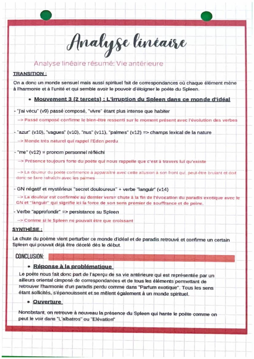 INTRODUCTION:
Analyse linéaire résumé: Vie antérieure
• Présentation du texte
-->AUTEUR:
Analyse lineaire
--> OEUVRE:
- Baudelaire est un po