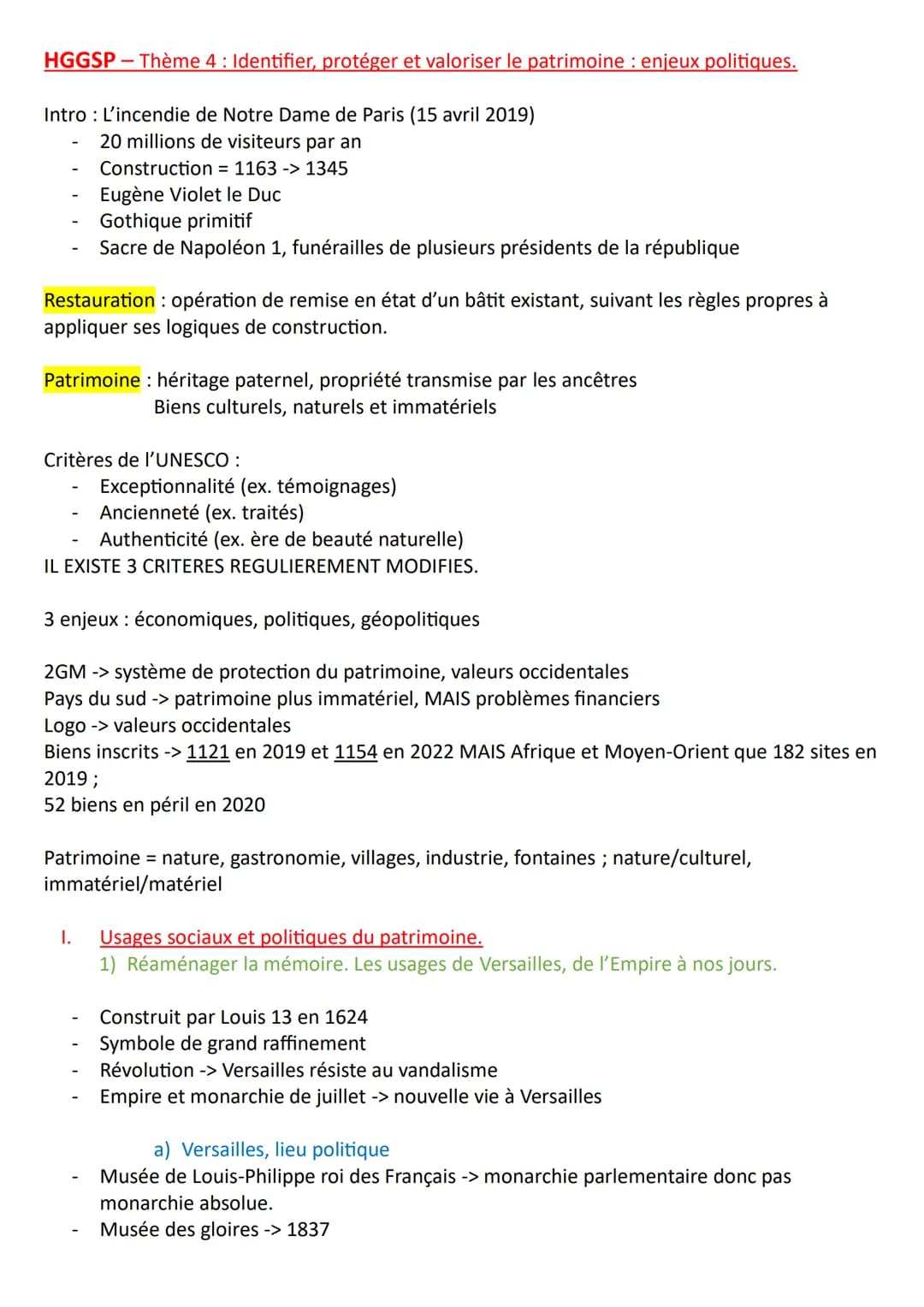 HGGSP - Thème 4 : Identifier, protéger et valoriser le patrimoine : enjeux politiques.
Intro: L'incendie de Notre Dame de Paris (15 avril 20