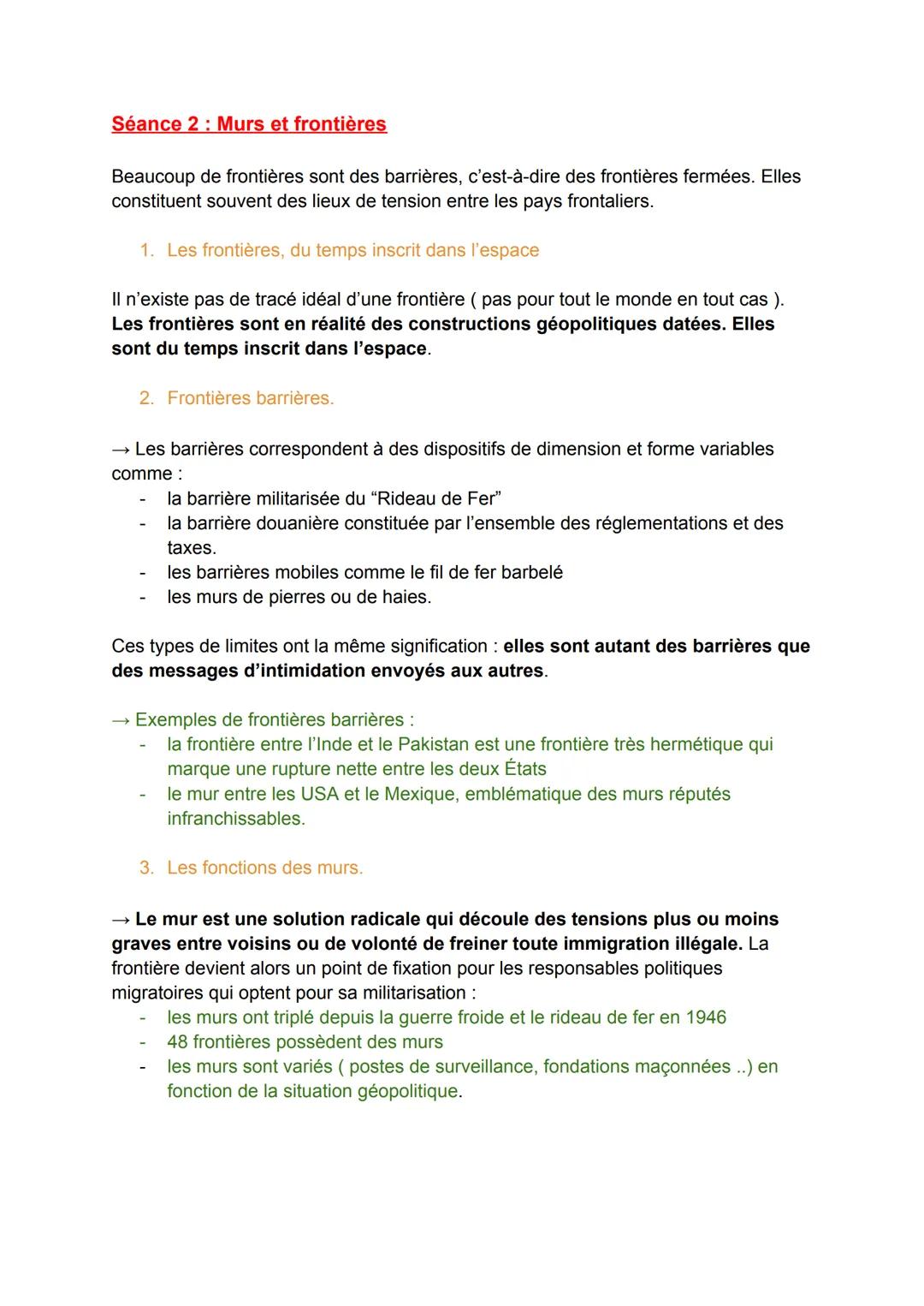 FICHE DE RÉVISION
SPÉ HISTOIRE GÉO-POLITIQUE :
Séquence 3:
Étudier les divisions politiques du monde : les frontières.
Partie 1: Tracer des 
