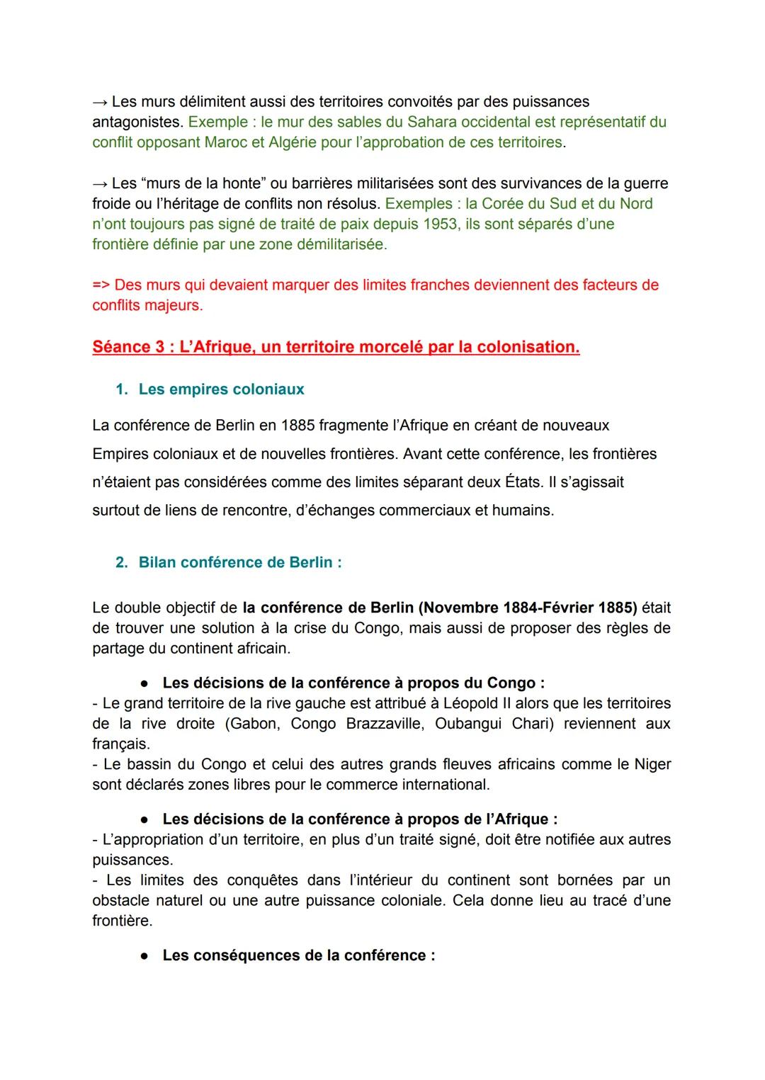 FICHE DE RÉVISION
SPÉ HISTOIRE GÉO-POLITIQUE :
Séquence 3:
Étudier les divisions politiques du monde : les frontières.
Partie 1: Tracer des 