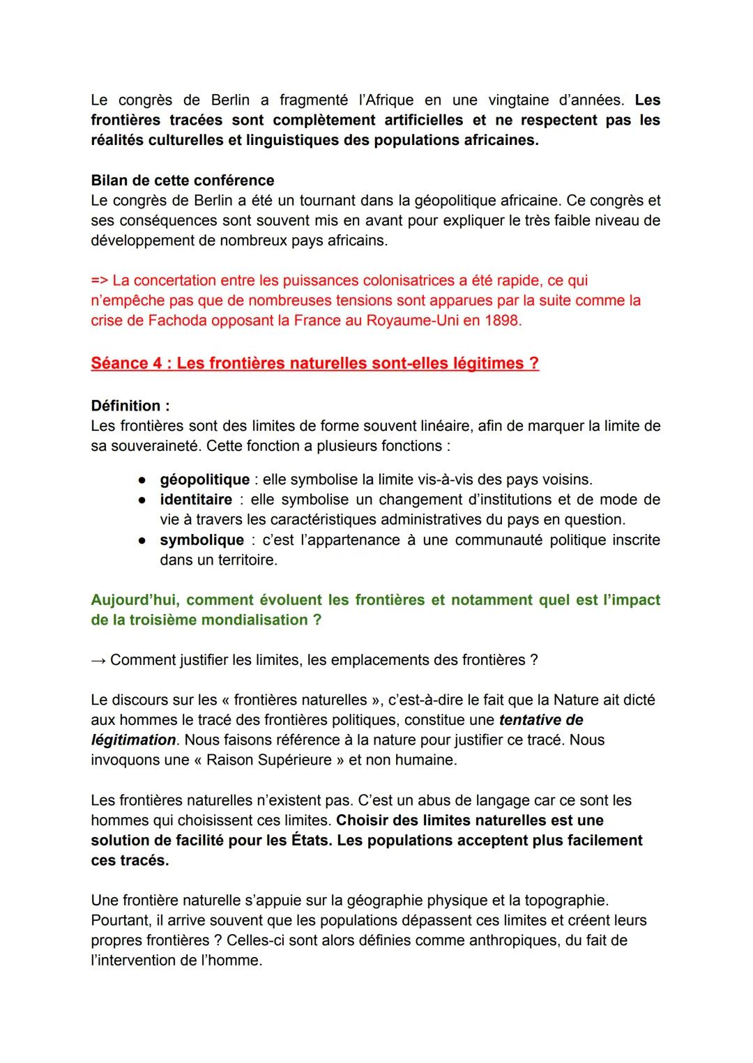 FICHE DE RÉVISION
SPÉ HISTOIRE GÉO-POLITIQUE :
Séquence 3:
Étudier les divisions politiques du monde : les frontières.
Partie 1: Tracer des 