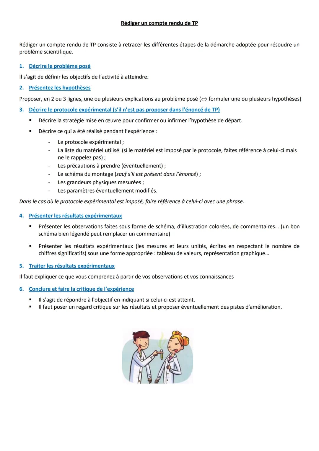 
<p>Rédiger un compte rendu de TP consiste à retracer les différentes étapes de la démarche adoptée pour résoudre un problème scientifique.<