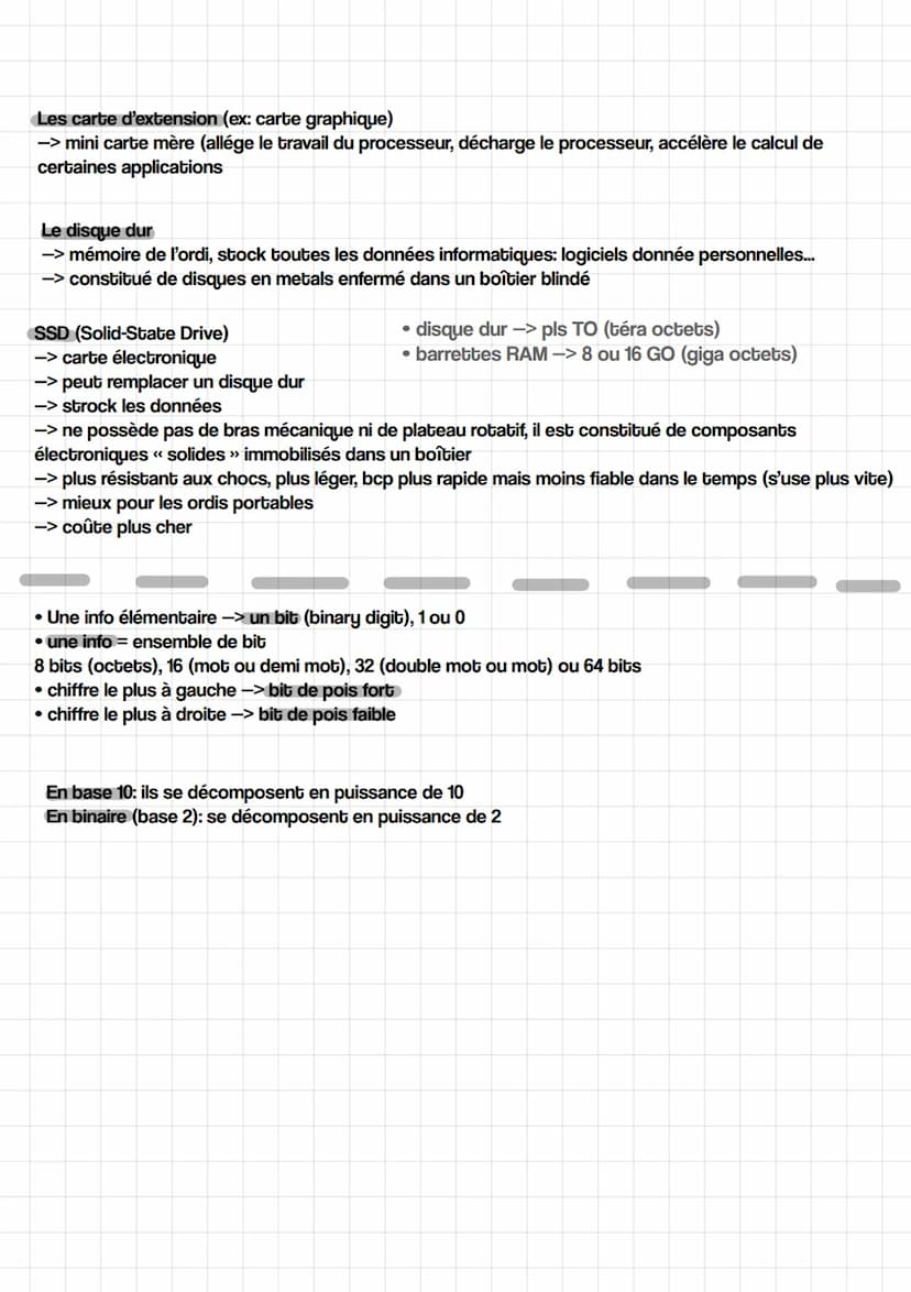 Les carte d'extension (ex: carte graphique)
-> mini carte mère (allége le travail du processeur, décharge le processeur, accélère le calcul 