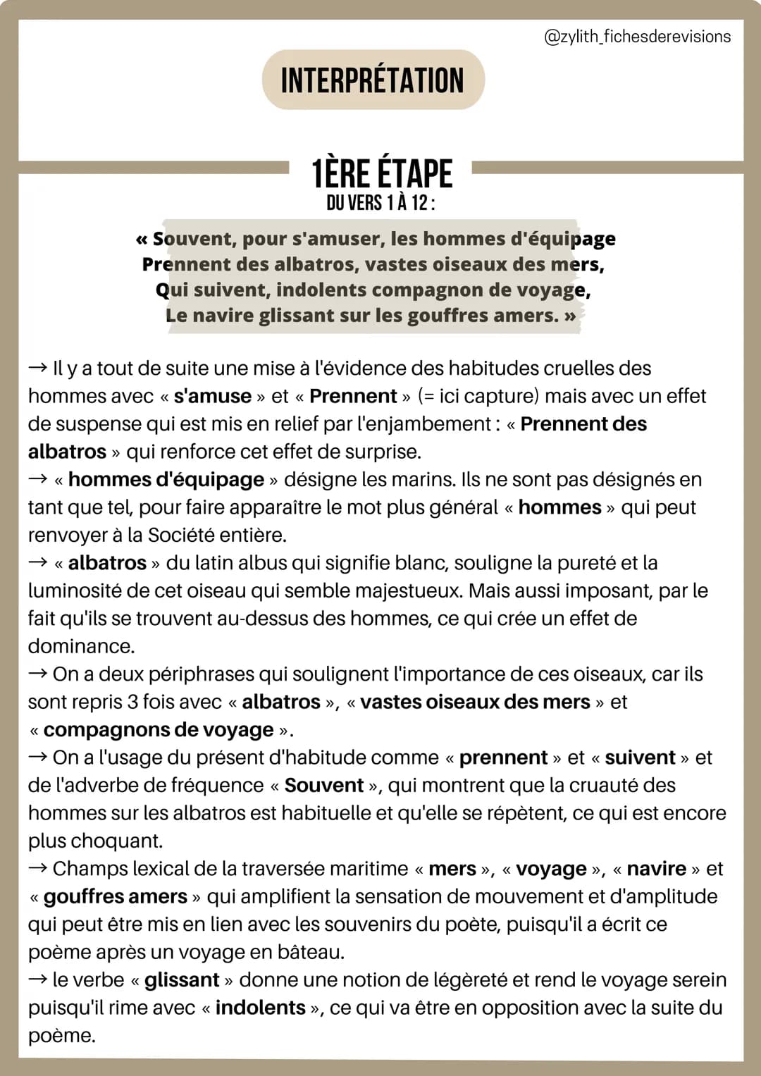 1/
INTRODUCTION
Français
Analyse linéaire : L'albatros
Charles Baudelaire
@zylith_fichesderevisions
L'AUTEUR: Charles Baudelaire était un cé