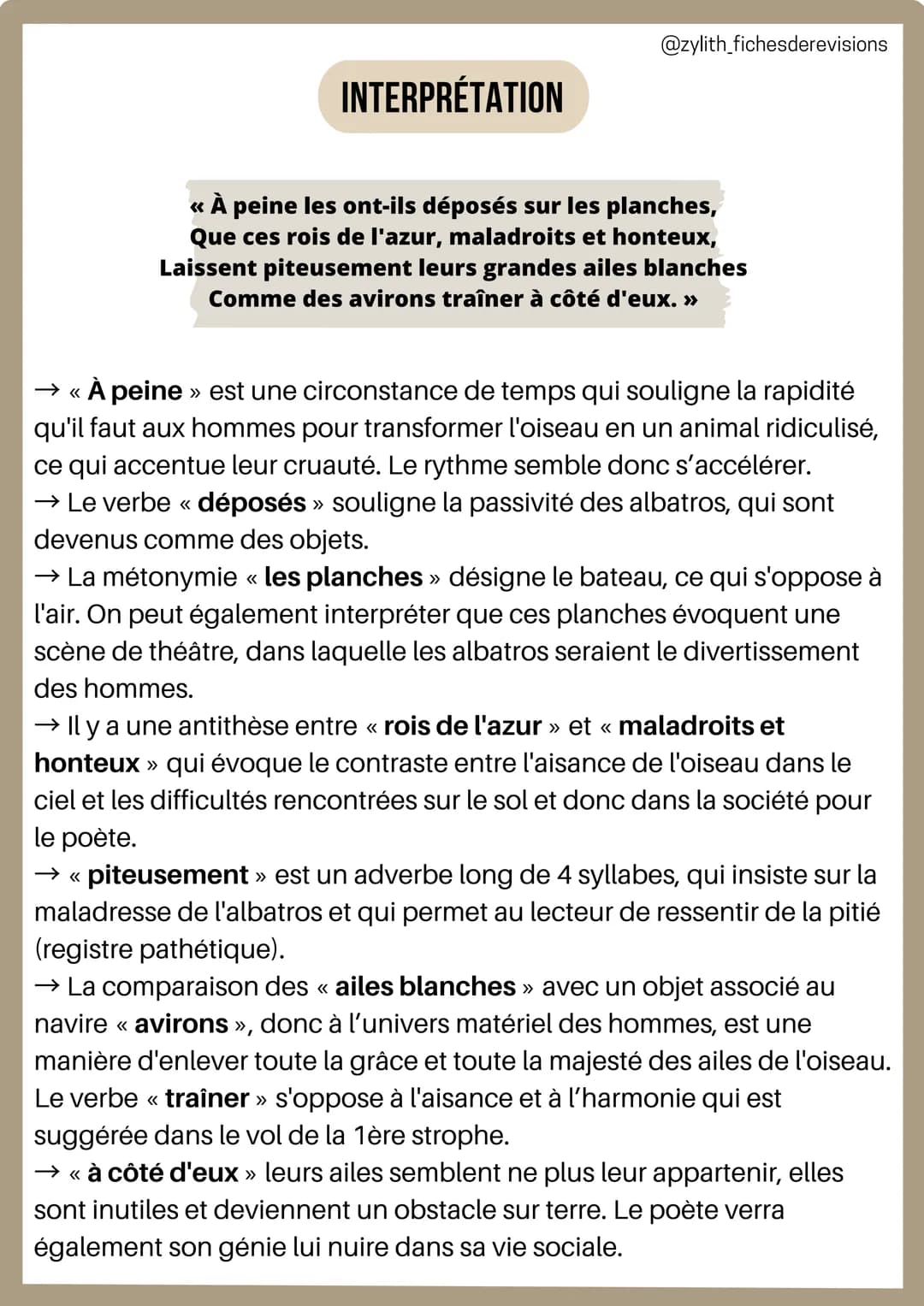 1/
INTRODUCTION
Français
Analyse linéaire : L'albatros
Charles Baudelaire
@zylith_fichesderevisions
L'AUTEUR: Charles Baudelaire était un cé