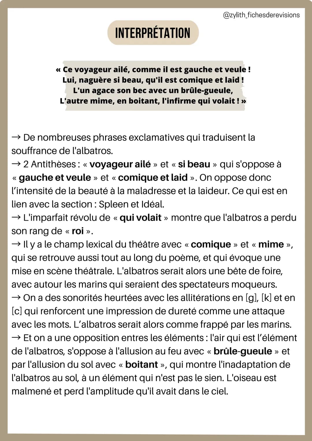 1/
INTRODUCTION
Français
Analyse linéaire : L'albatros
Charles Baudelaire
@zylith_fichesderevisions
L'AUTEUR: Charles Baudelaire était un cé