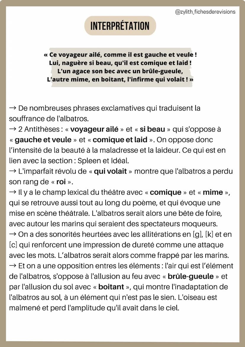 1/
INTRODUCTION
Français
Analyse linéaire : L'albatros
Charles Baudelaire
@zylith_fichesderevisions
L'AUTEUR: Charles Baudelaire était un cé