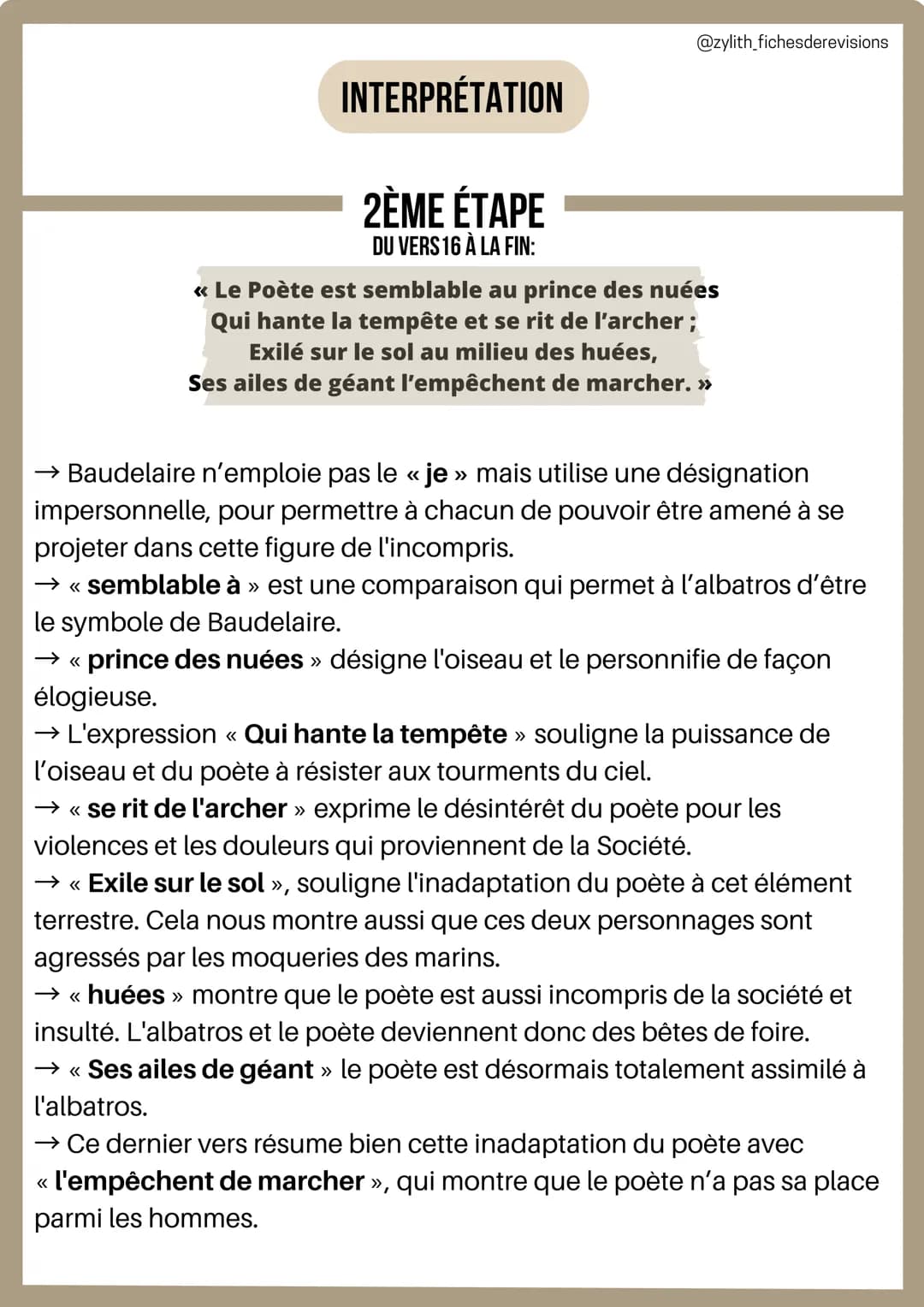 1/
INTRODUCTION
Français
Analyse linéaire : L'albatros
Charles Baudelaire
@zylith_fichesderevisions
L'AUTEUR: Charles Baudelaire était un cé
