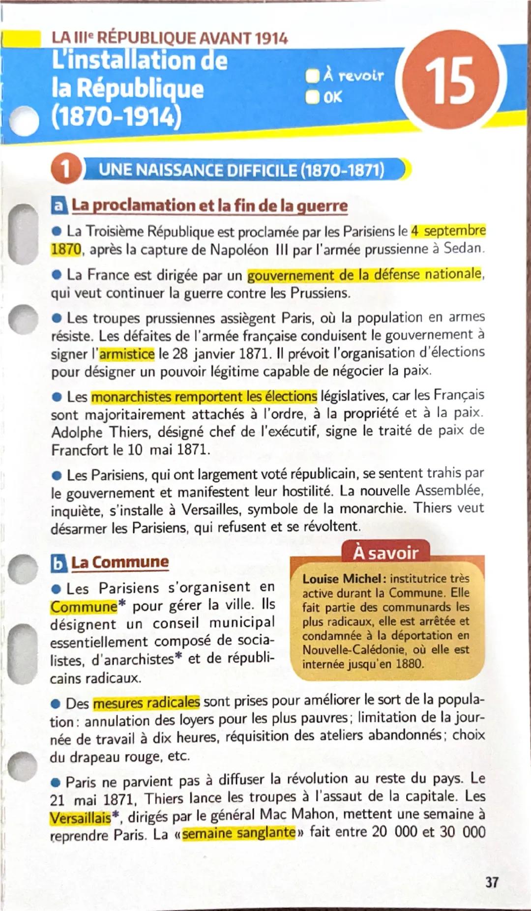 # LA IIIe RÉPUBLIQUE AVANT 1914
# L'installation de
# la République
(1870-1914)

1 **UNE NAISSANCE DIFFICILE (1870-1871)**

a **La proclamat