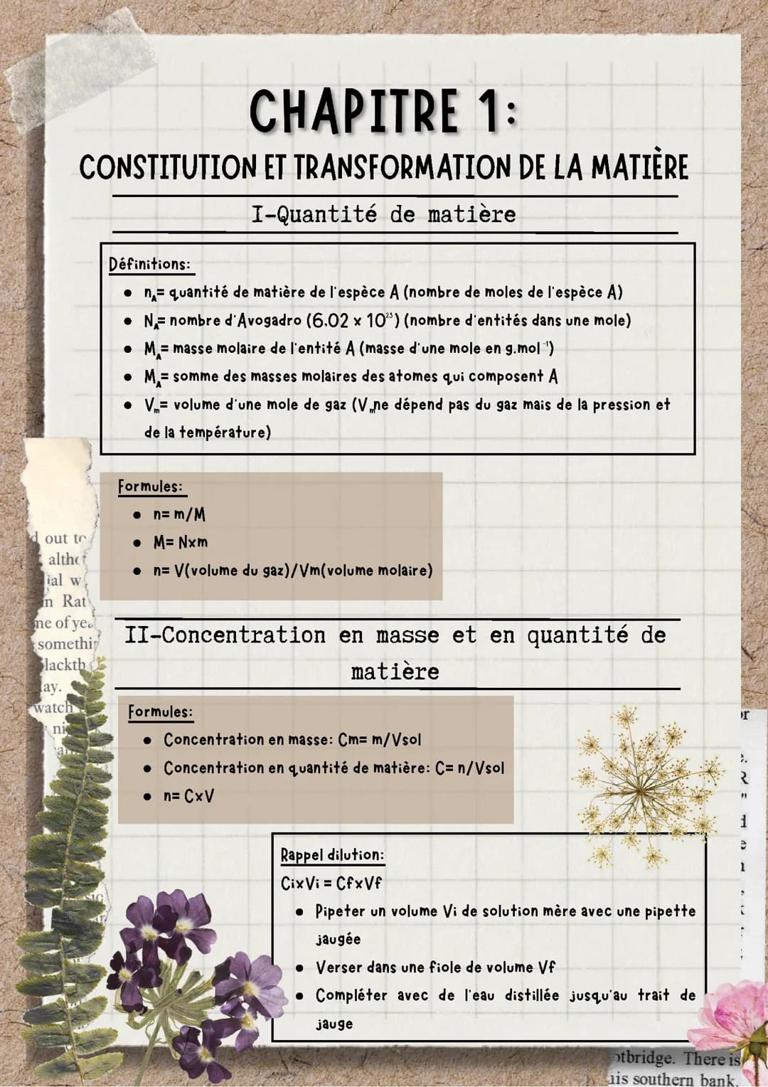 Chapitre 1- Constitution et transformation de la matière (spécialité physique-chimie première)