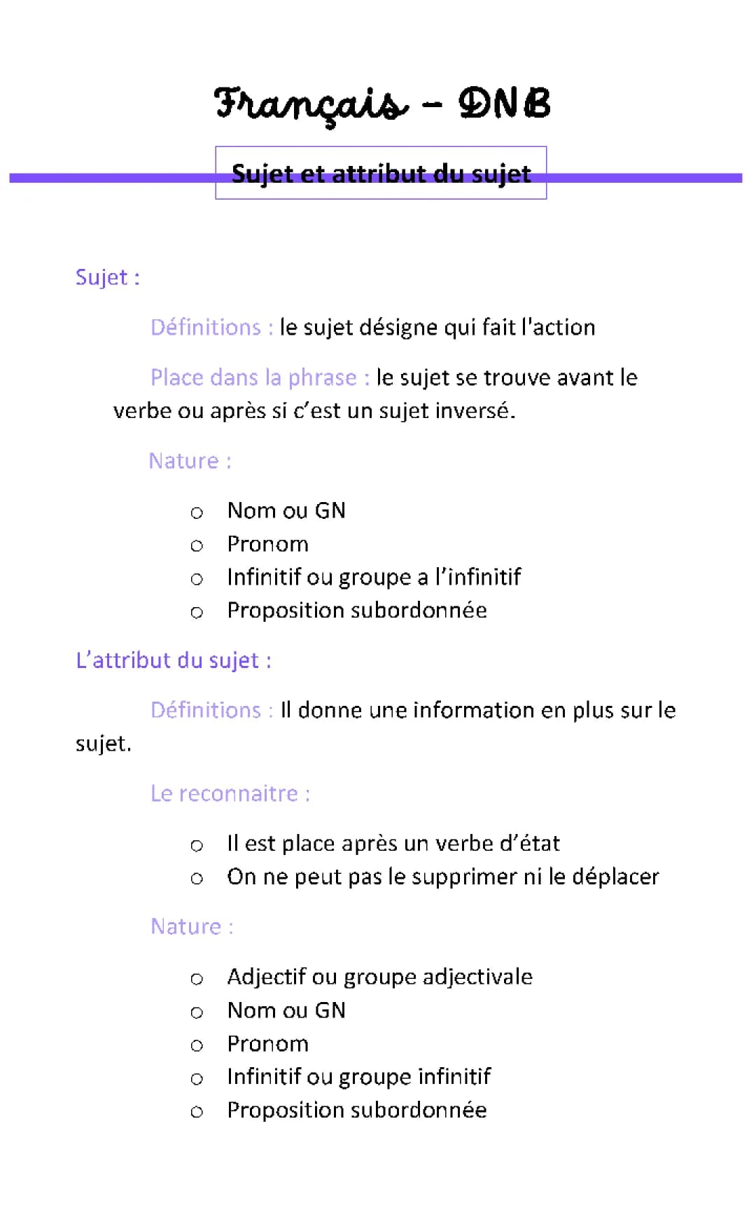 Sujet et attribut du sujet