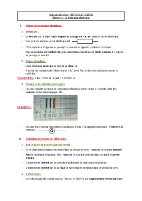 Know FICHE DE RÉVISION - PHYSIQUE-CHIMIE (LA RÉSISTANCE ÉLECTRIQUE) thumbnail