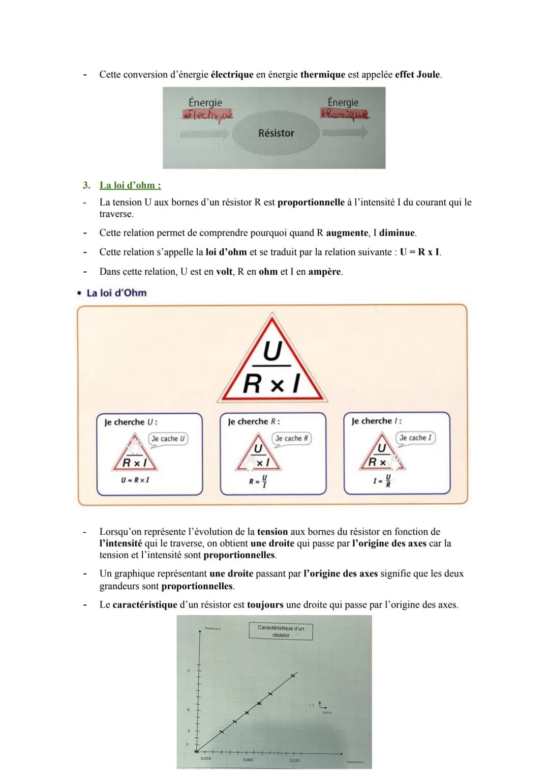 I.
Notions de résistance électrique :
Fiche de Révision - PHYSIQUE-CHIMIE
Chapitre 5: La résistance électrique.
1. Définition:
Le résistor e