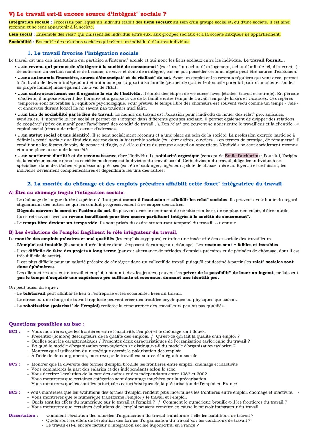 Séquence 5: Quelles mutations du travail et de l'emploi ?
I) Comment définir et distinguer travail, activité, emploi et chômage ?
1. Travail