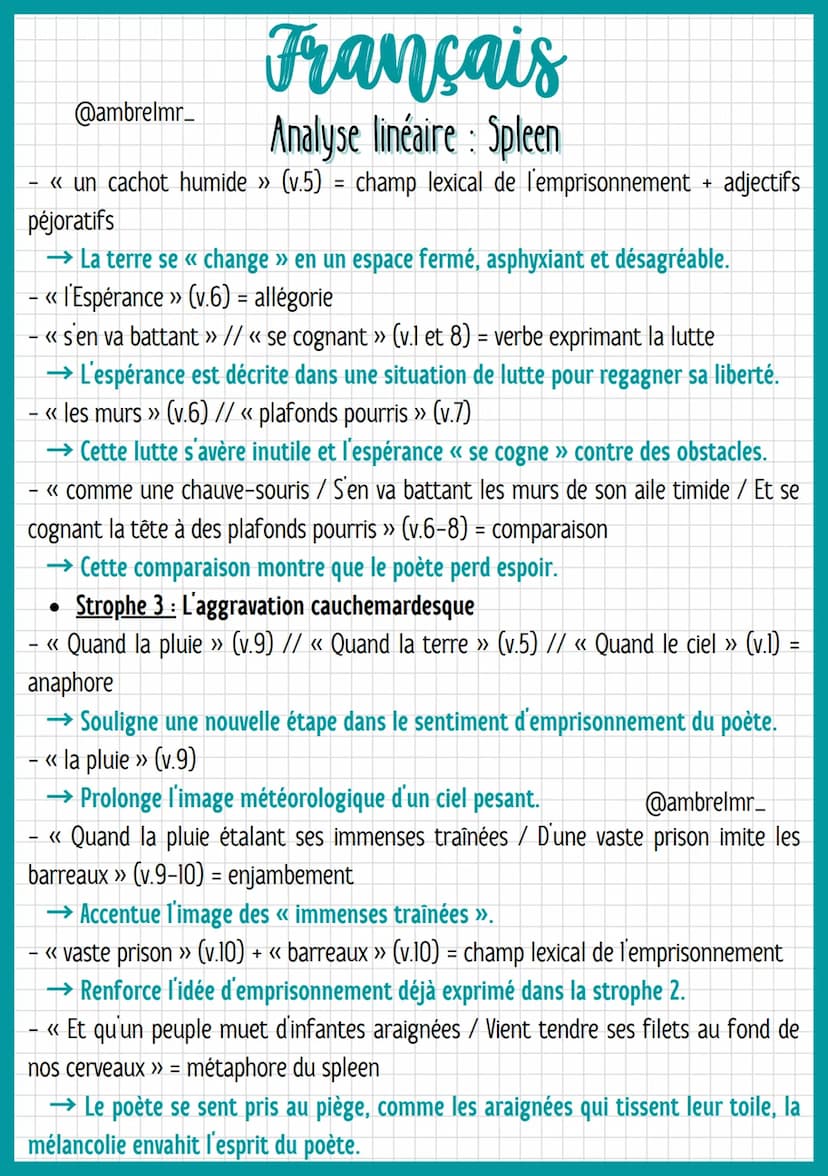 @ambrelmr_
INTRODUCTION
Français
Analyse linéaire : Spleen
Présentation du texte :
Auteur : Charles Baudelaire est un héritier bourgeois. Il