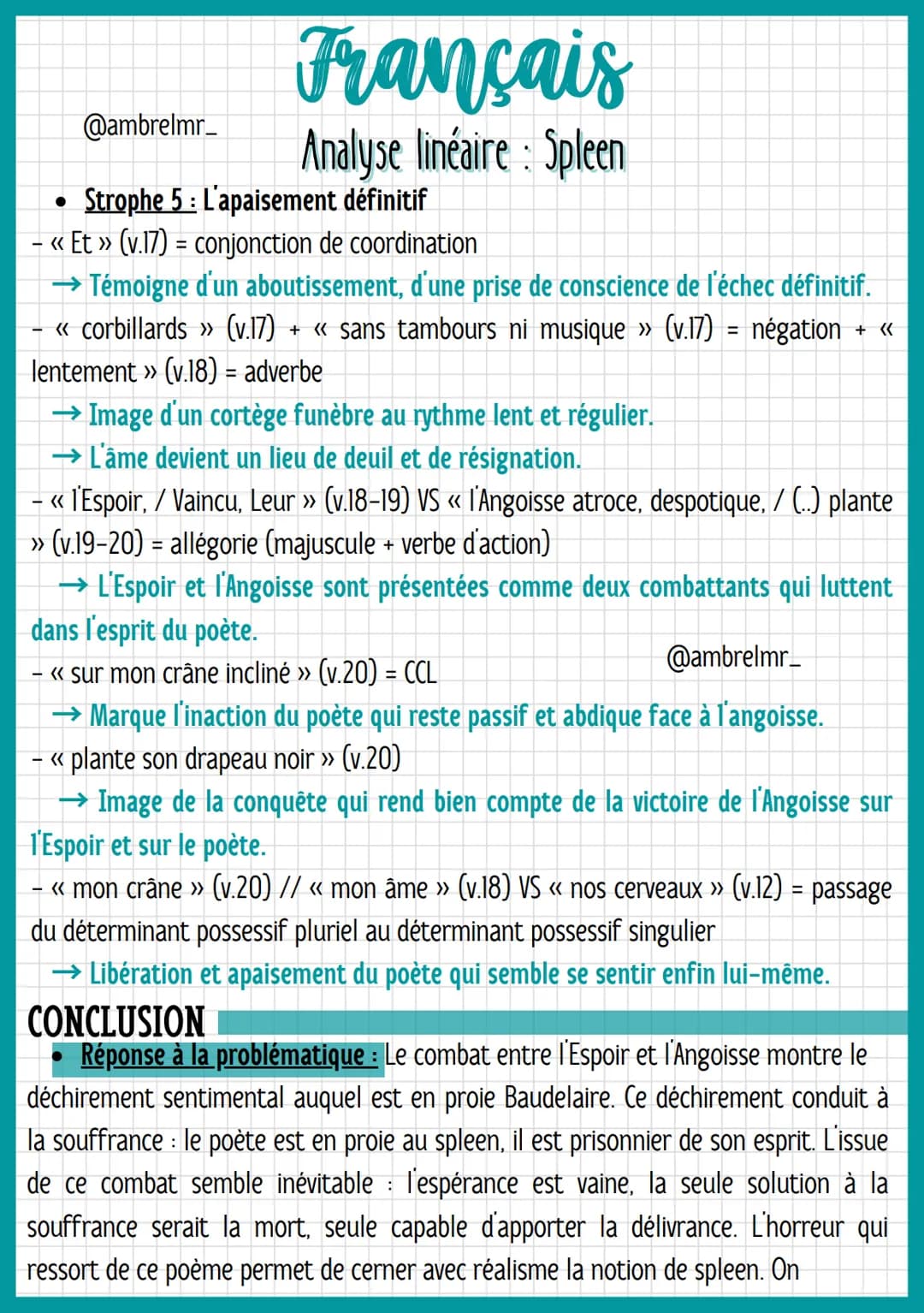 @ambrelmr_
INTRODUCTION
Français
Analyse linéaire : Spleen
Présentation du texte :
Auteur : Charles Baudelaire est un héritier bourgeois. Il