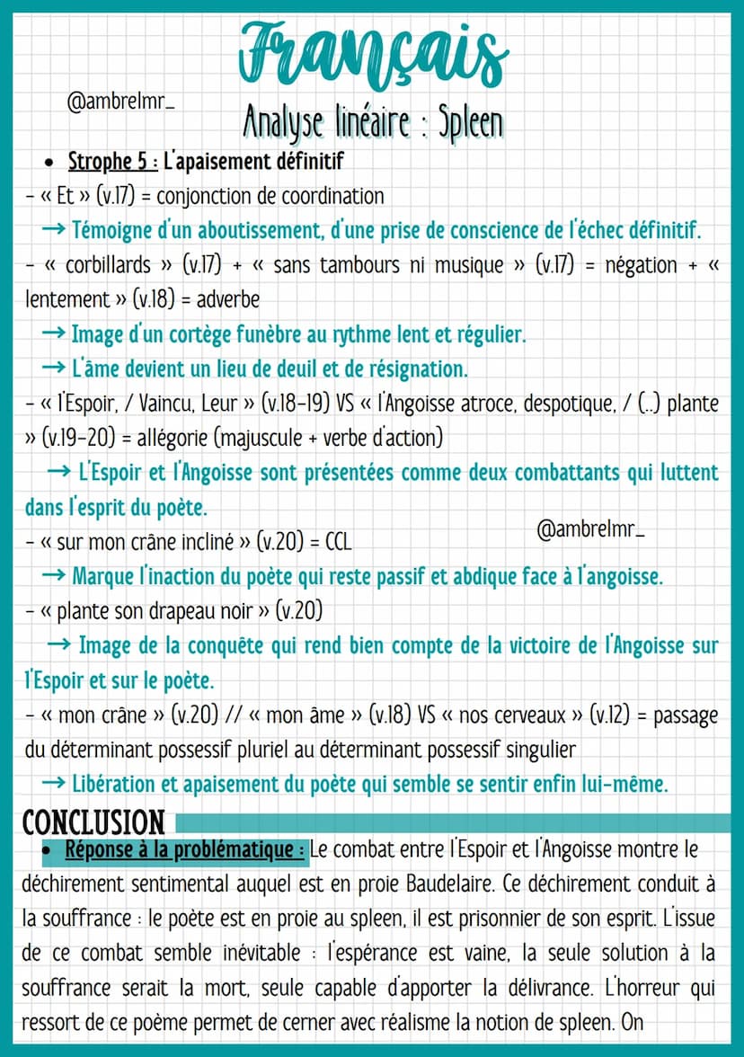 @ambrelmr_
INTRODUCTION
Français
Analyse linéaire : Spleen
Présentation du texte :
Auteur : Charles Baudelaire est un héritier bourgeois. Il