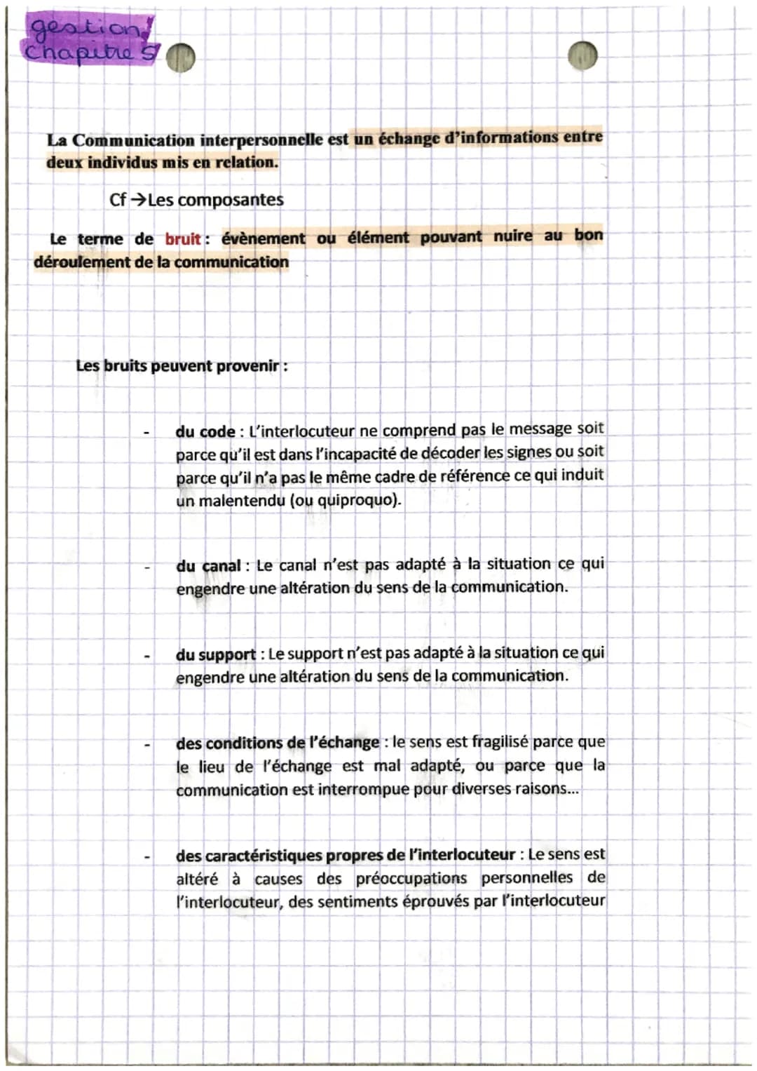 gestion!
Chapitre 5
La Communication interpersonnelle est un échange d'informations entre
deux individus mis en relation.
Cf→Les composantes