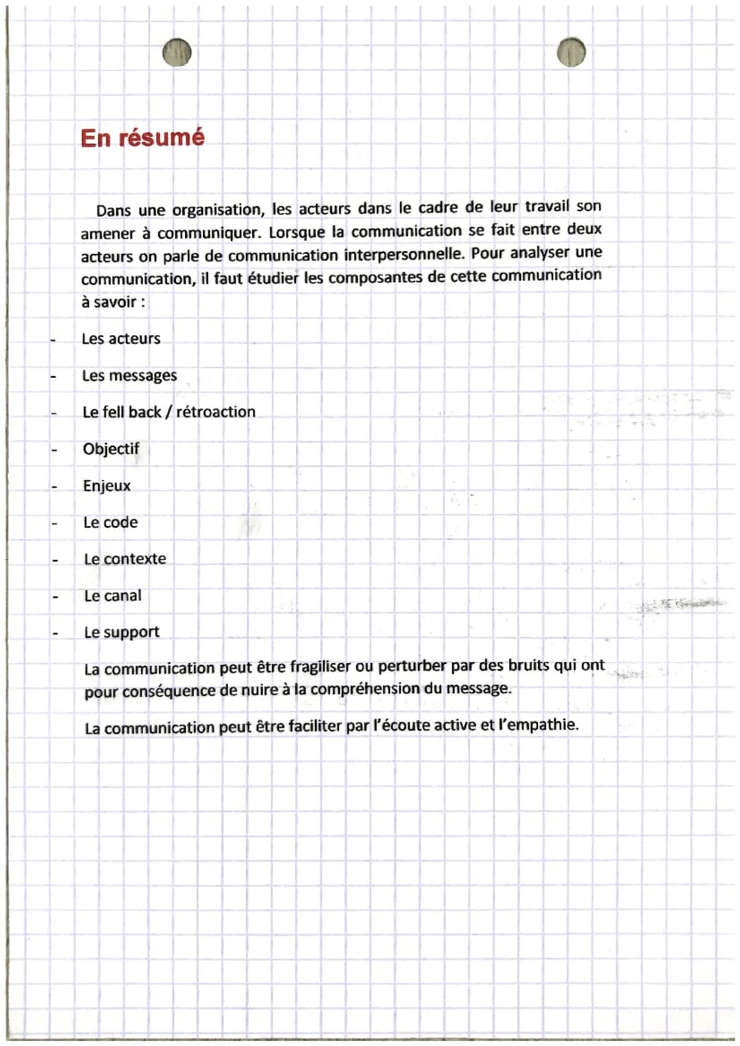 gestion!
Chapitre 5
La Communication interpersonnelle est un échange d'informations entre
deux individus mis en relation.
Cf→Les composantes