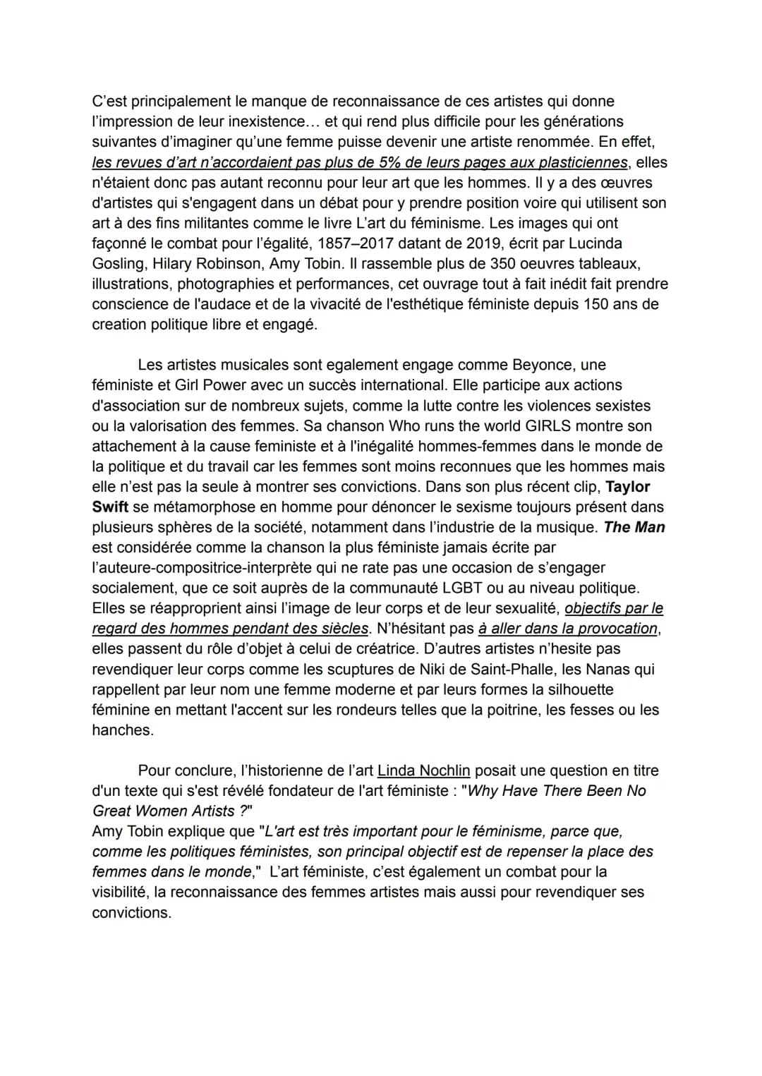 LLCER:
Grand oral
En quoi l'art contemporain contribue-t-il au débats d'idées sur le
rôle des femmes dans la société ?
Dans l'histoire de l'