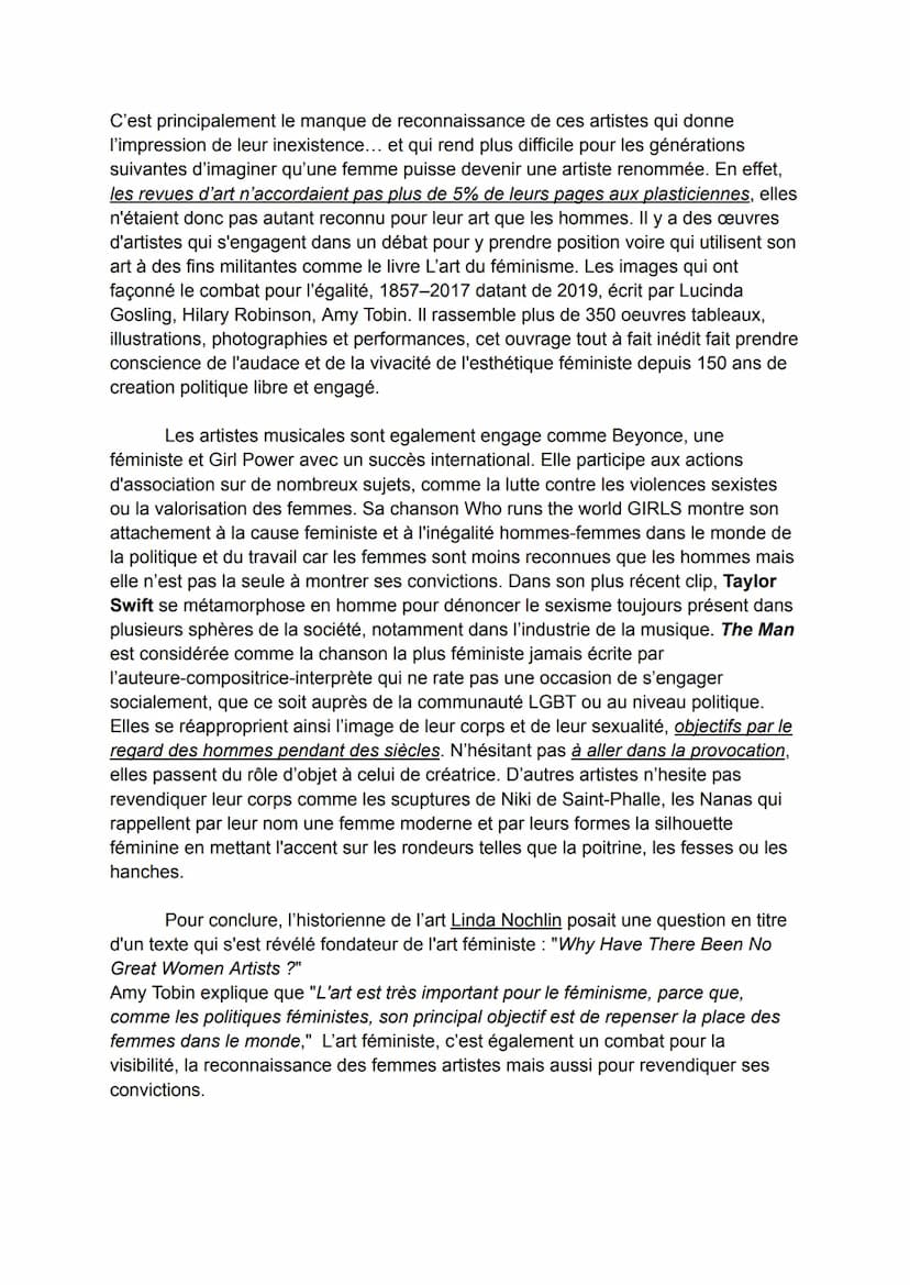 LLCER:
Grand oral
En quoi l'art contemporain contribue-t-il au débats d'idées sur le
rôle des femmes dans la société ?
Dans l'histoire de l'