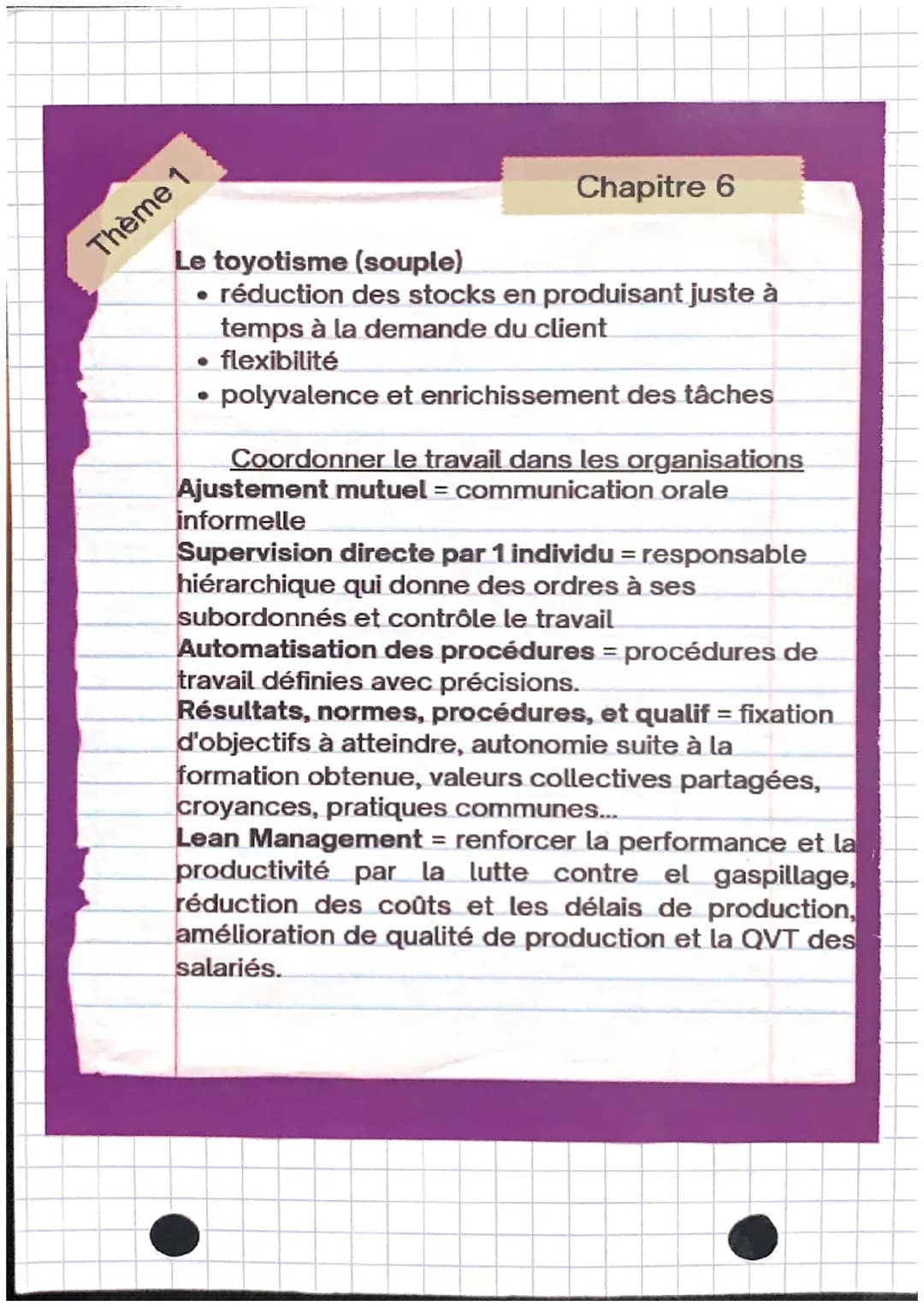 Thème 1
Chapitre 6
L'environnement influence l'organisation
du travail
Flexibilité = fondé sur sa souplesse dans le travail,
dans sa structu