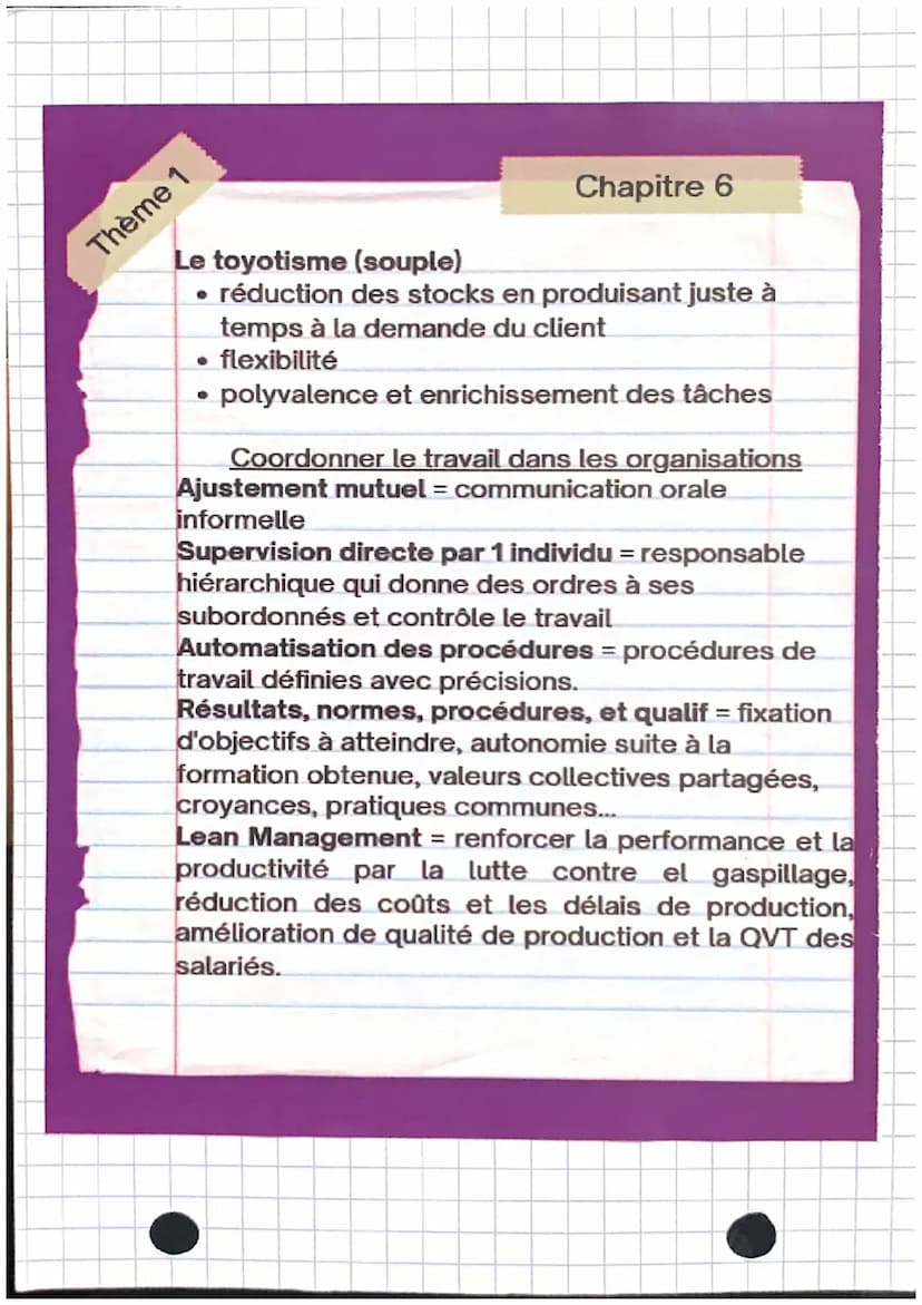 Thème 1
Chapitre 6
L'environnement influence l'organisation
du travail
Flexibilité = fondé sur sa souplesse dans le travail,
dans sa structu