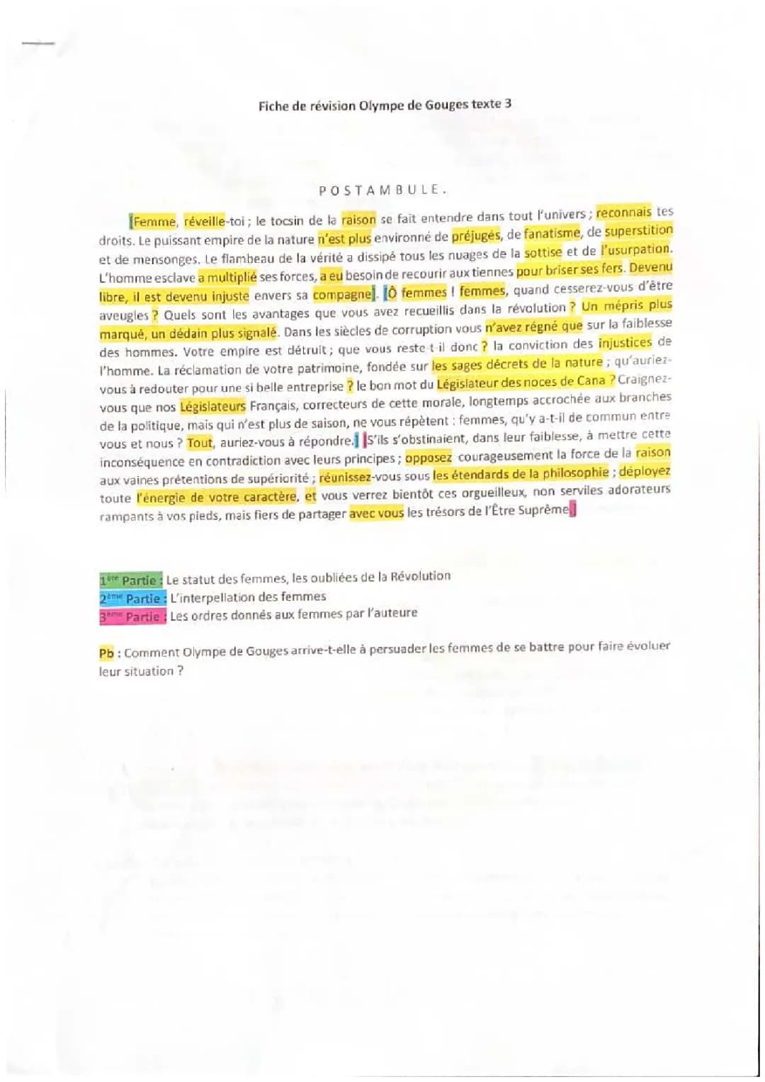 Foche de Révision sur un texte d’Olympe de Gouges 
