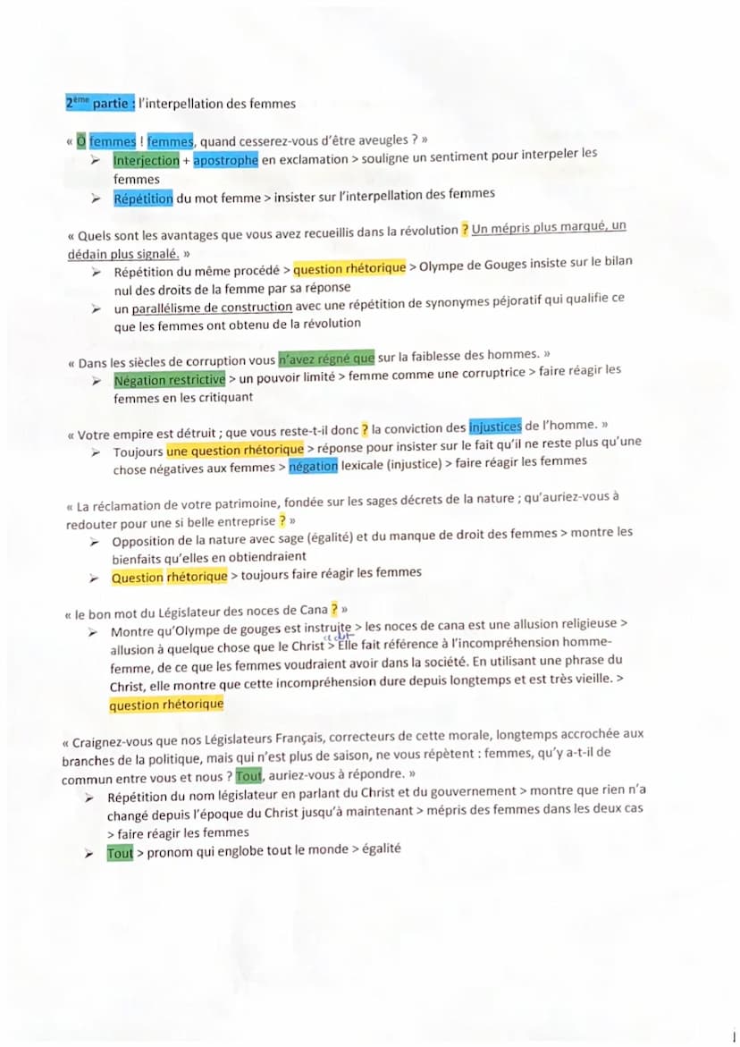 Fiche de révision Olympe de Gouges texte 3
POSTAMBULE.
[Femme, réveille-toi; le tocsin de la raison se fait entendre dans tout l'univers ; r