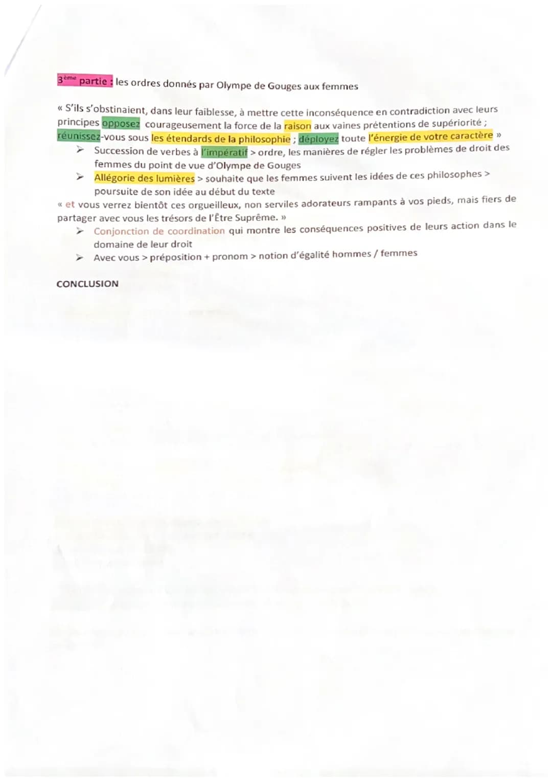 Fiche de révision Olympe de Gouges texte 3
POSTAMBULE.
[Femme, réveille-toi; le tocsin de la raison se fait entendre dans tout l'univers ; r