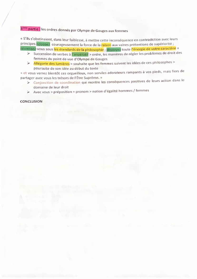 Fiche de révision Olympe de Gouges texte 3
POSTAMBULE.
[Femme, réveille-toi; le tocsin de la raison se fait entendre dans tout l'univers ; r