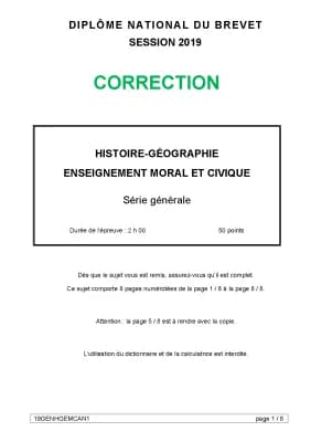 Know Brevet Histoire géo EMC pondi 2019 + corrigé thumbnail