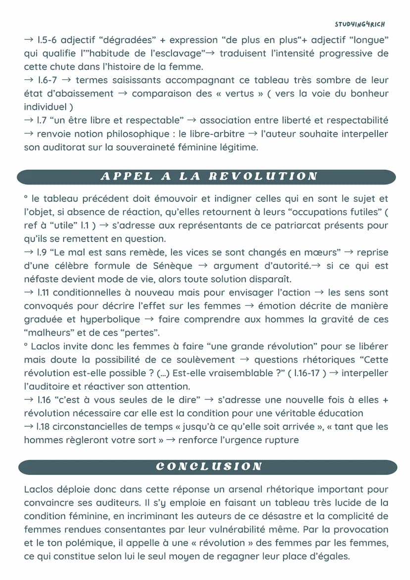 FICHE DISCOURS LACLOS
ORAL, LECTURE LINEAIRE
22
STUDYING4RICH
INTRODUCTION
Au 18e siècle, l'art des débats publics était très apprécié et il