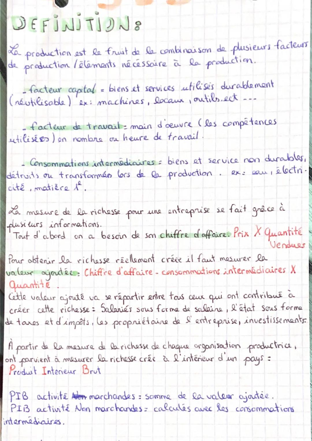 DEFINITION: 8
production est le fruit de la combinaison de plusieurs facteurs
de production / éléments nécessaire à la production..
- facteu